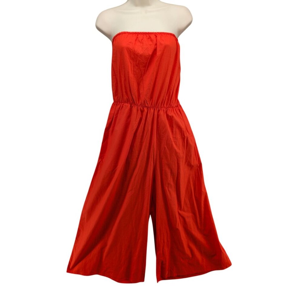 Asos Strapless Wide Leg Jumpsuit Womens Red Orange Lightweight Pockets Size 16